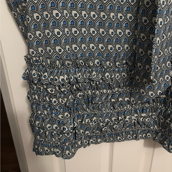 NEW Tuckernuck | Celia Mini Dress with‎ Bow Ruffles Geometric Blue Sz M - Picture 6 of 12